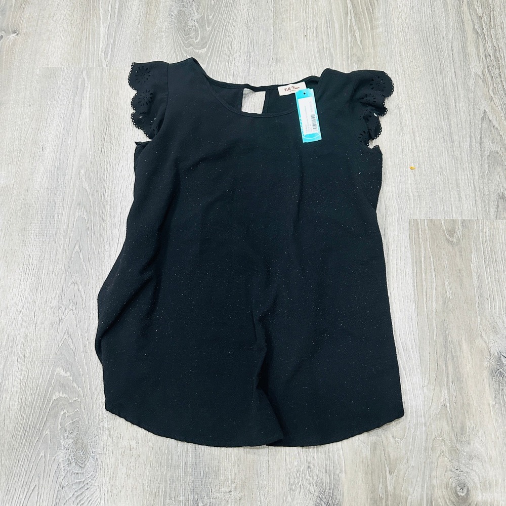 Full Moon Maternity Cheryl Tie Front Blouse Black Eyelet Flutter‎ Sleeve Medium
